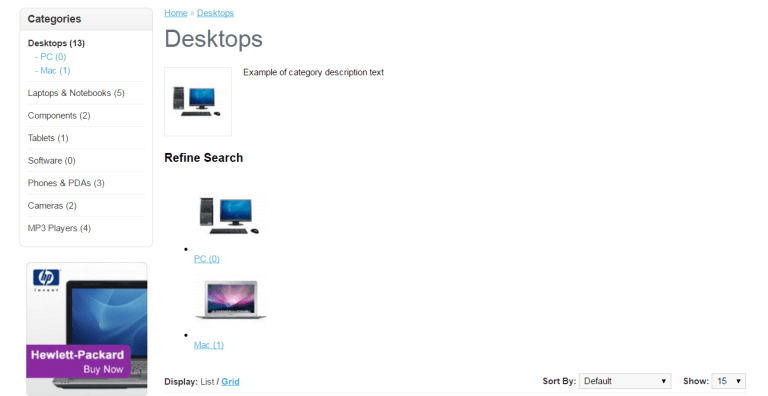 Show images for the sub-categories in the opencart version 1.5+