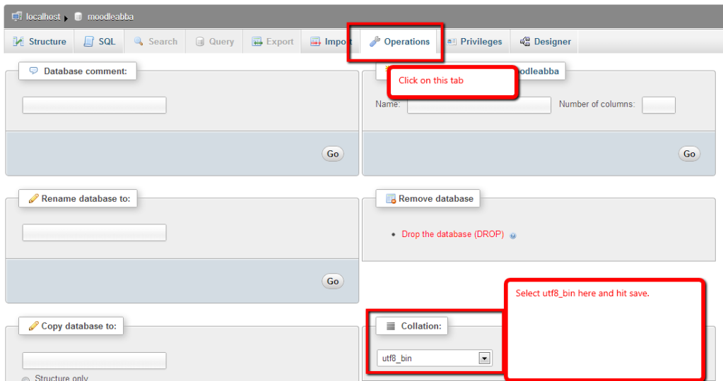 database collation on the moodle