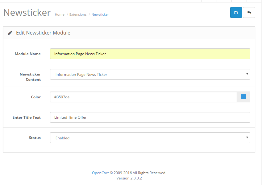 newsticker module configuration
