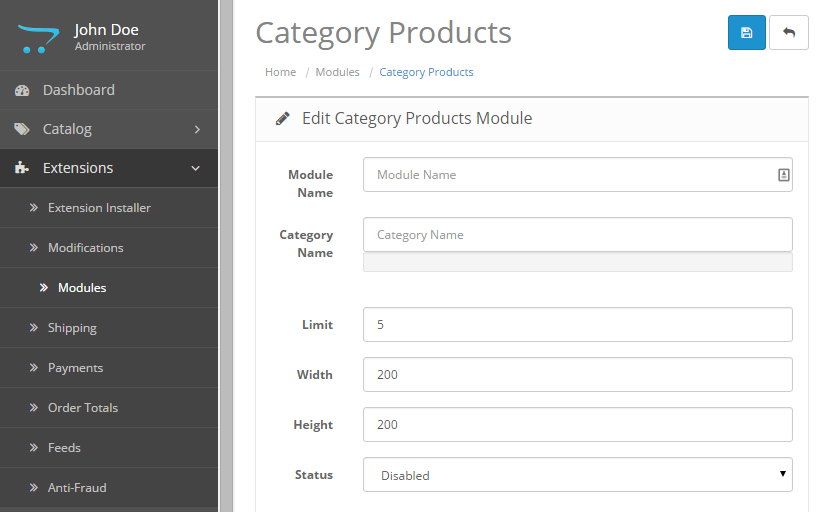 category products show admin setting Opencart free module