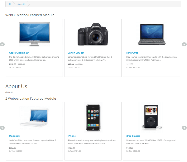 Opencart eCommerce Advance Featured Module with product slider for free