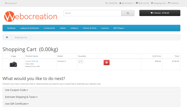 Dropdown Quantity of Product in Cart Page Opencart 2.2