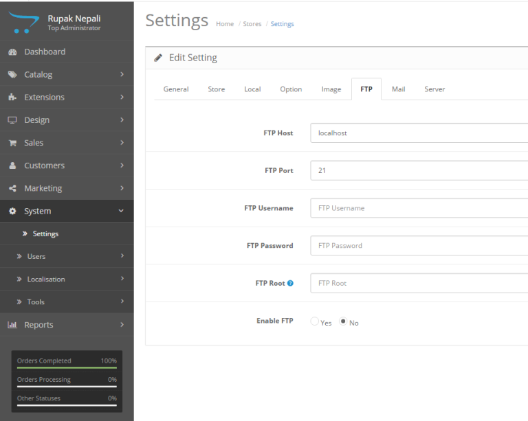 how to enable ftp in opencart