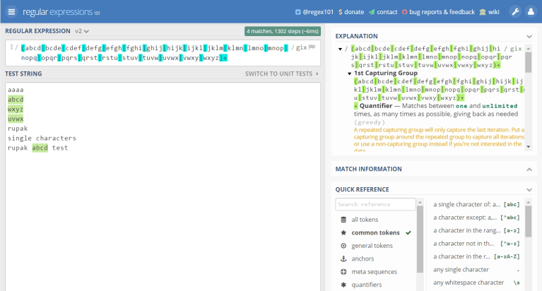Regex to find the four sequential characters in PHP
