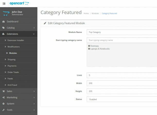 Category featured Opencart module