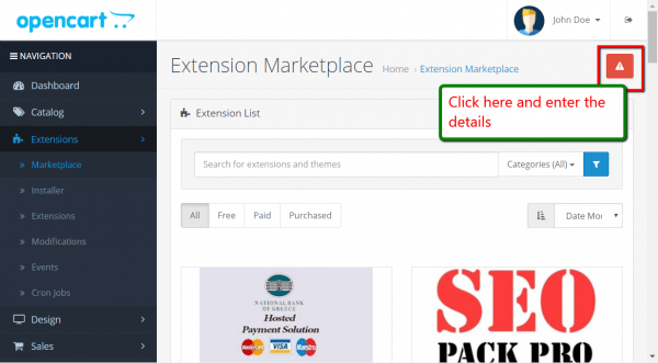 Install extension form Marketplace Opencart