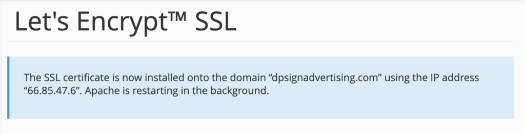 Installation of SSL certificate