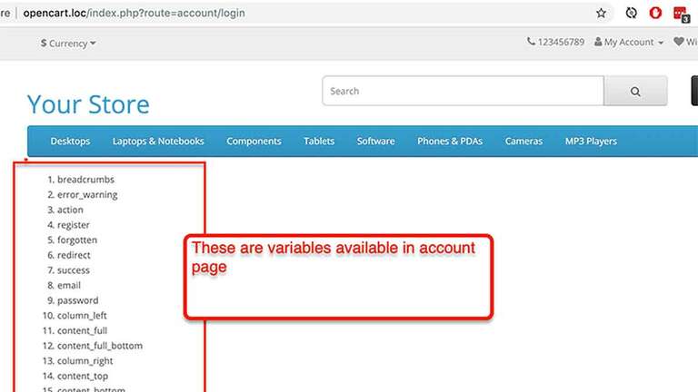Opencart Twig Variables