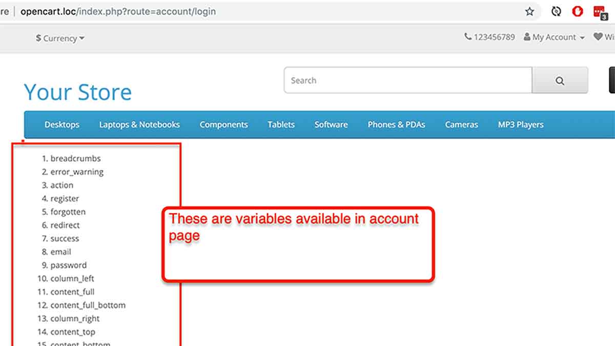 Opencart Twig Variables