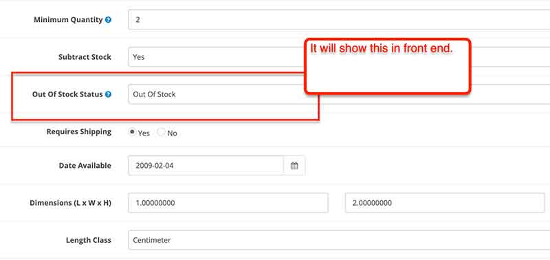 Out of Stock Opencart