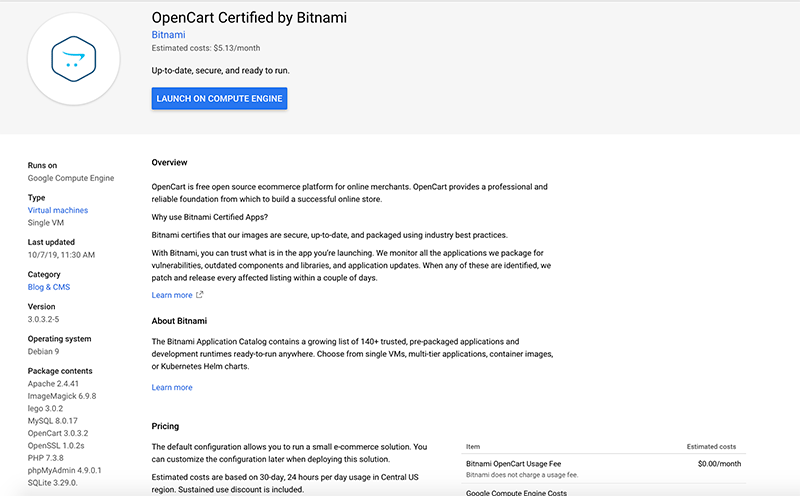 Opencart Certified by Bitnami in GCP