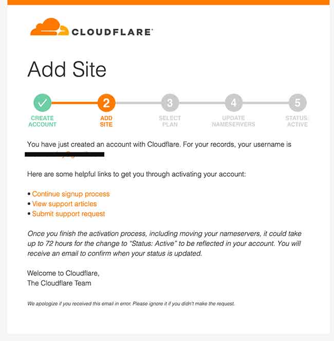 Cloudflare email to setup