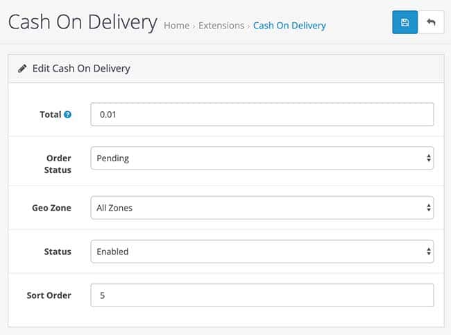 cash on delivery order status opencart
