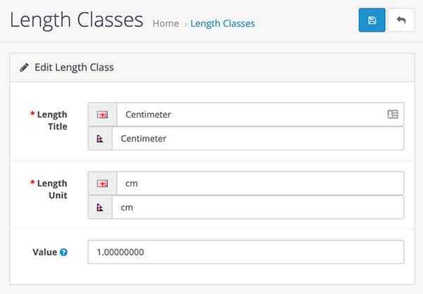 Length classes in Opencart