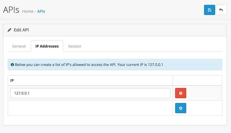 Opencart API IP addresses