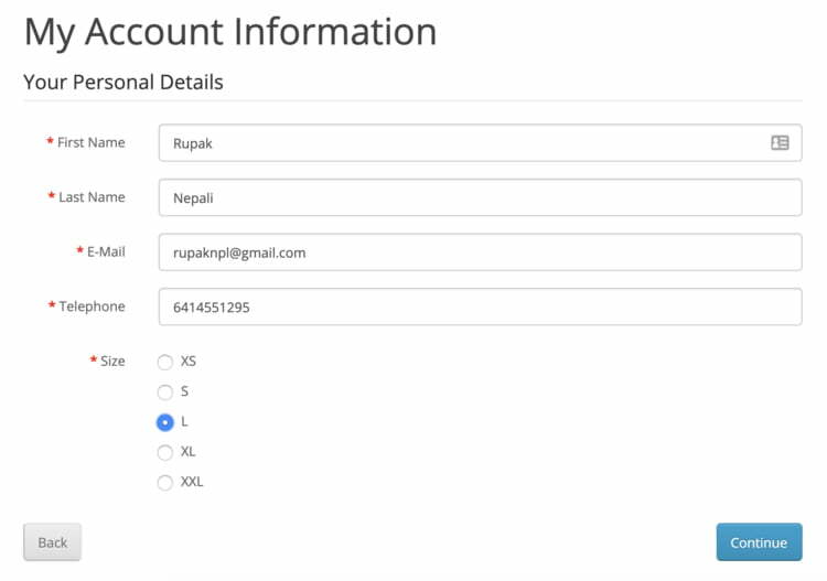 Custom field account information Opencart