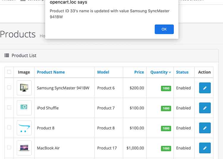 Edit product list Opencart