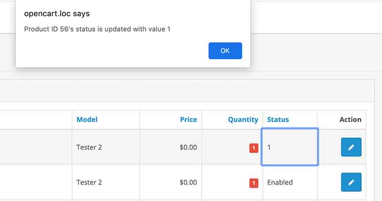 Product status update Opencart