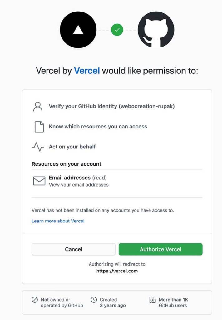 Authorize Vercel with Github