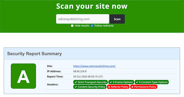 HTTP security headers check report