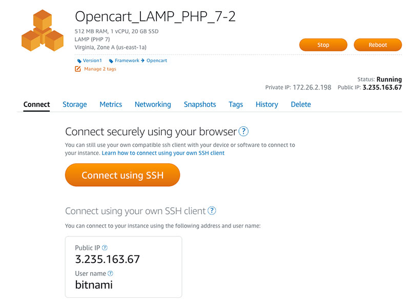 Opencart lamp instance detail