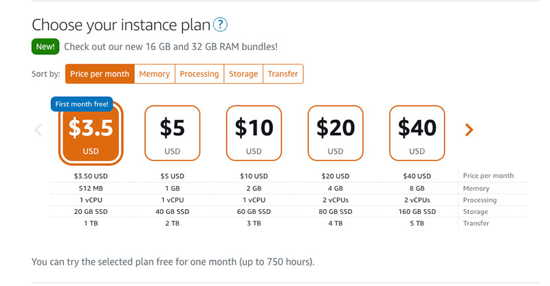 Choose your instance plan for Opencart