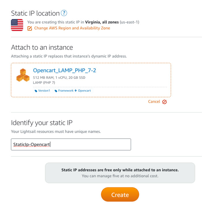 Static IP for Opencart Instance AWS