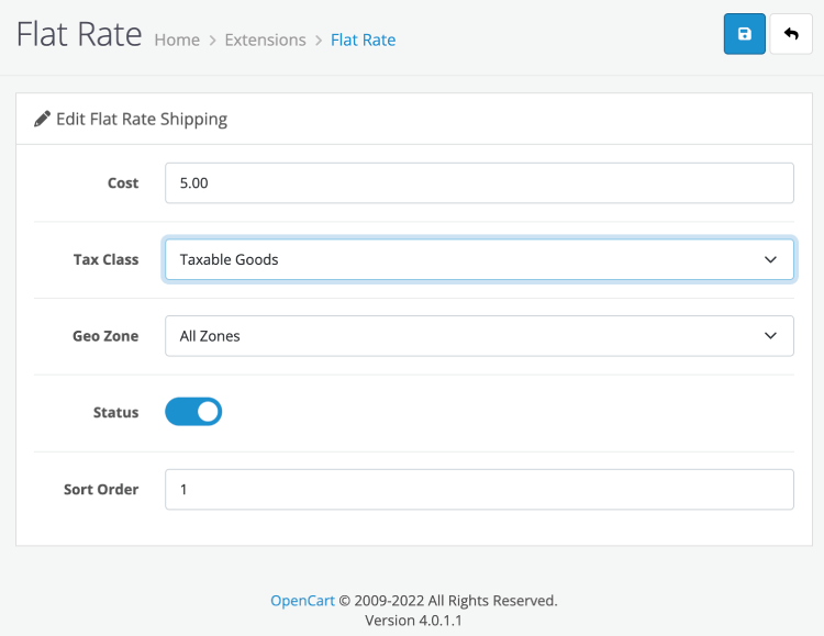 Flat shipping rate Opencart