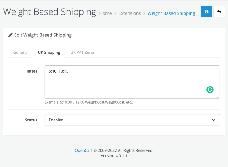 weight based shipping rate