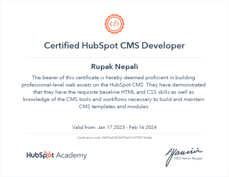 Hubspot certified developer