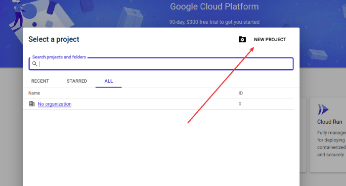 New Project Google Cloud