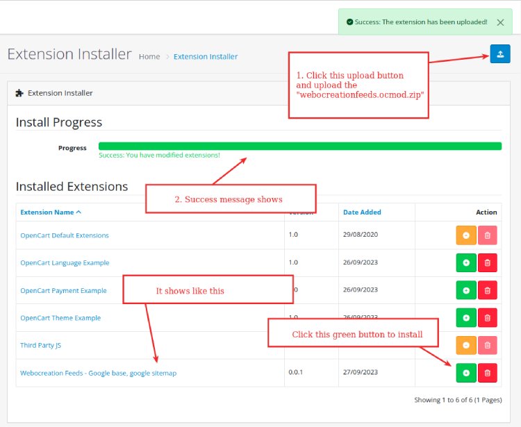 Opencart extension installation