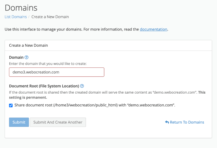 Domains new settings