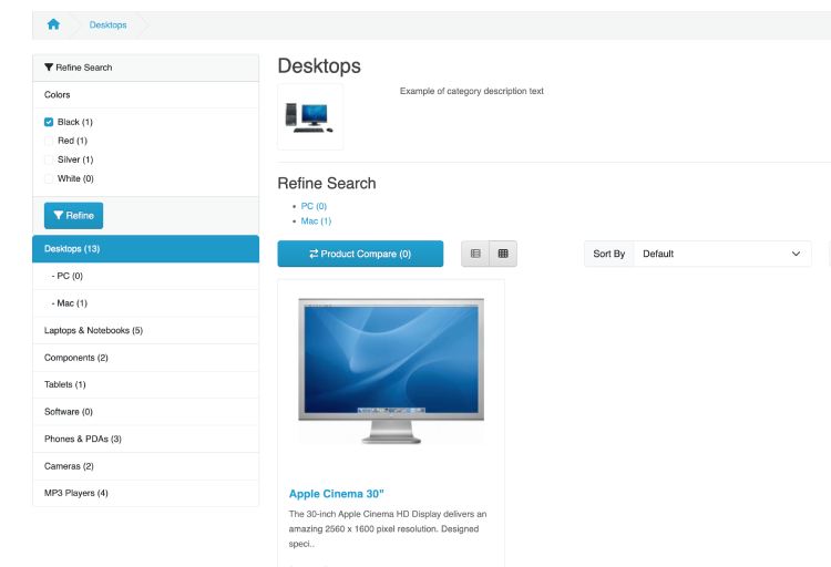 Filtered our products in Opencart