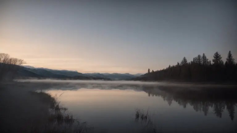 a sunrise gleams over a calm lake, reflecting the start of a new day.