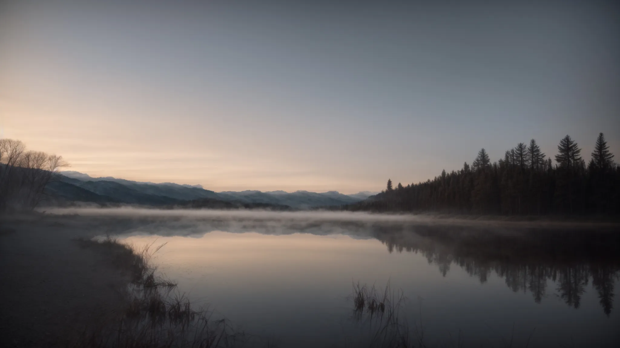 a sunrise gleams over a calm lake, reflecting the start of a new day.