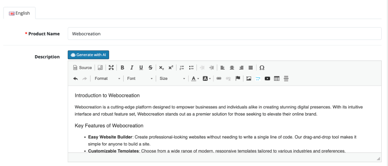 Opencart AI product description generator