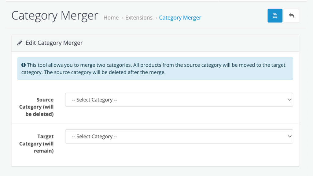 Opencart category merger extension