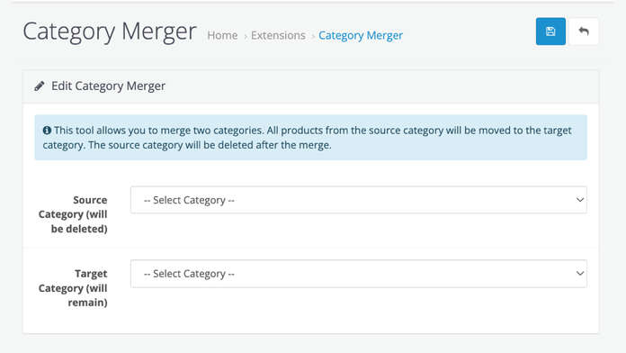 Opencart category merger extension