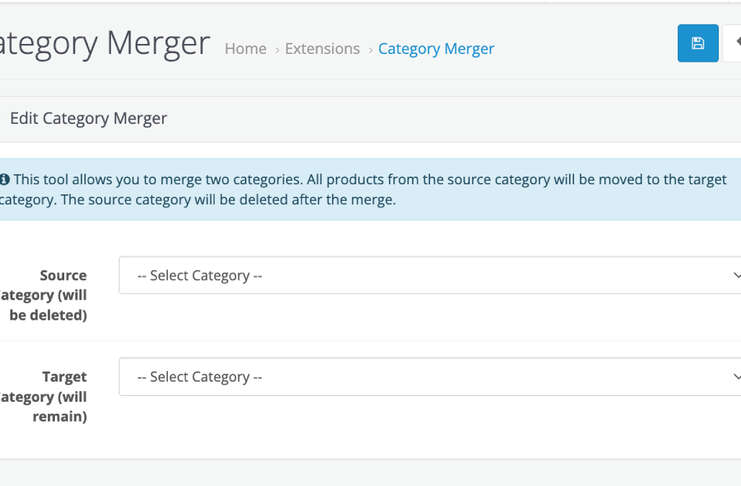 Opencart category merger extension