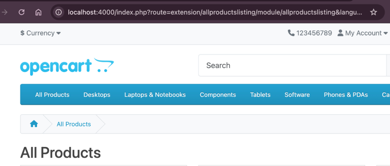 All products listing opencart module