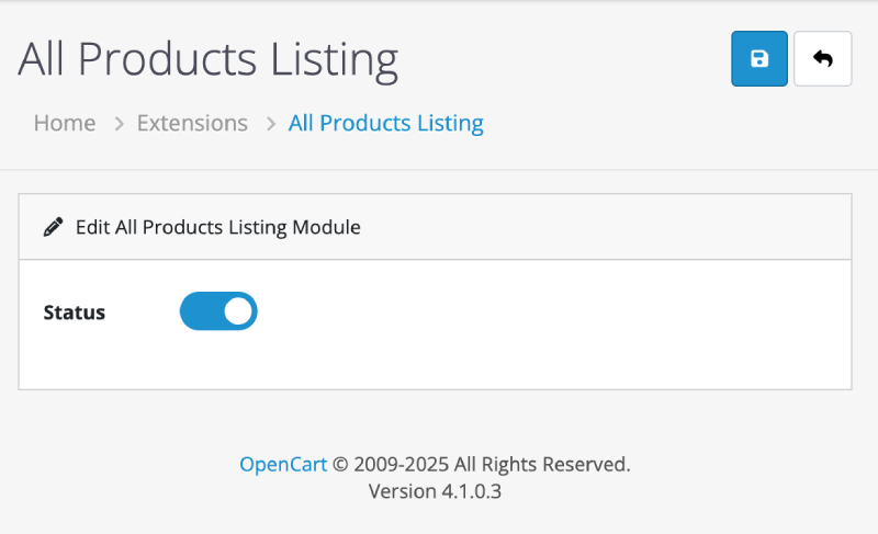 All products listing admin settings