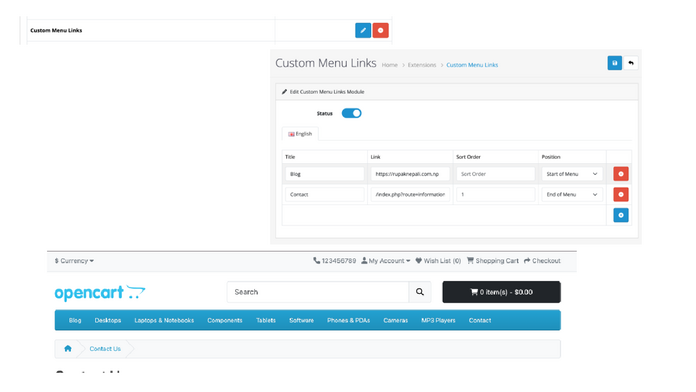 Custom menu links Opencart