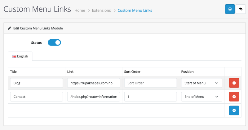 Custom Menu Links Settings