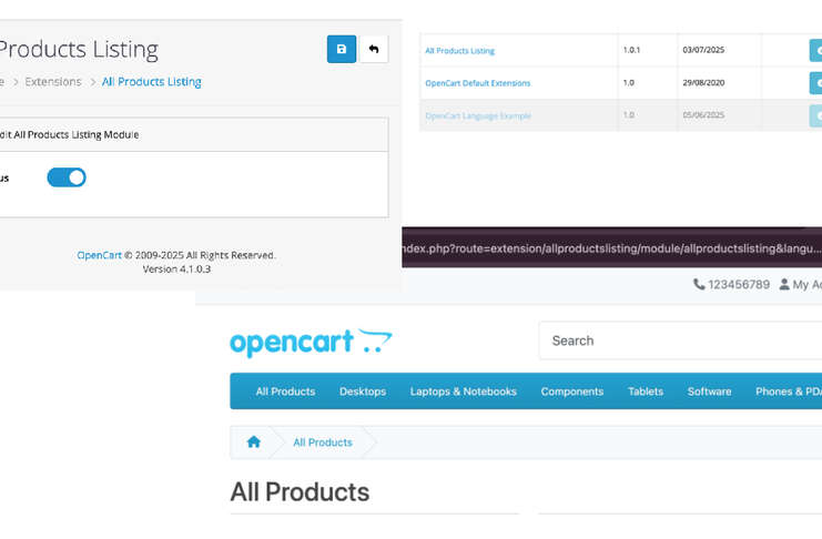 Opencart free module Products listing