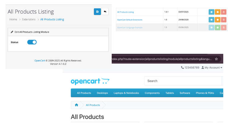 Opencart free module Products listing