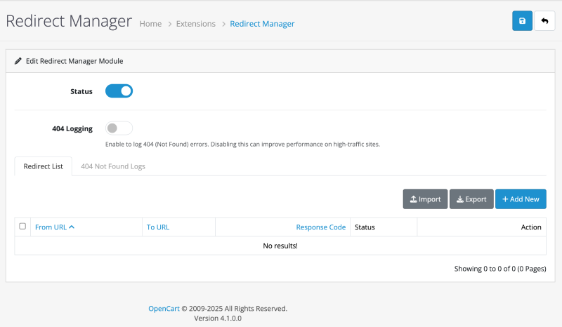 Redirect manager Opencart