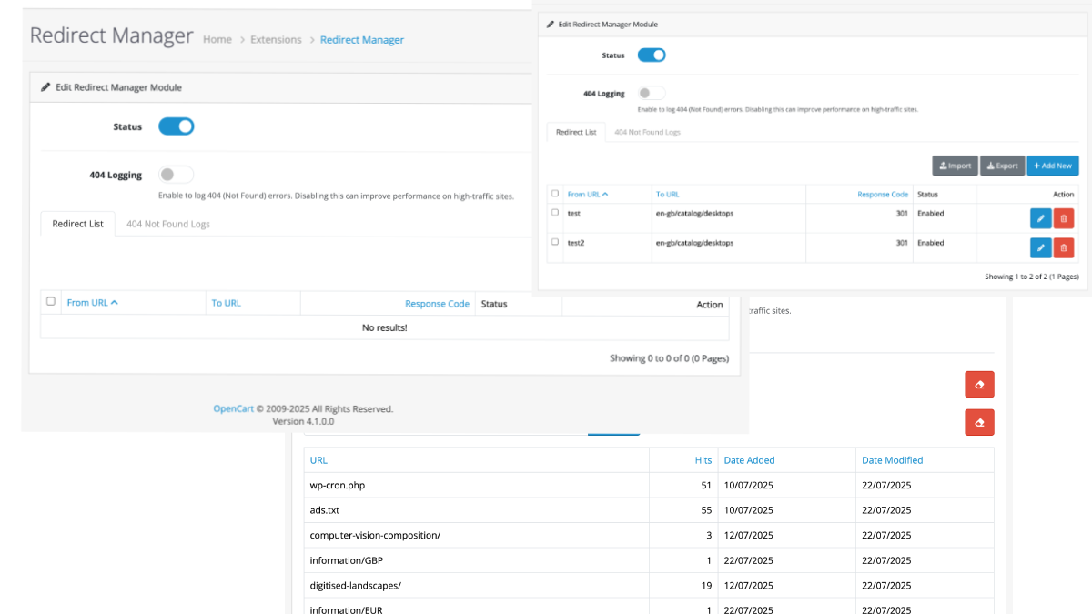 OpenCart Redirects Manager Module for free 4.1.0.3