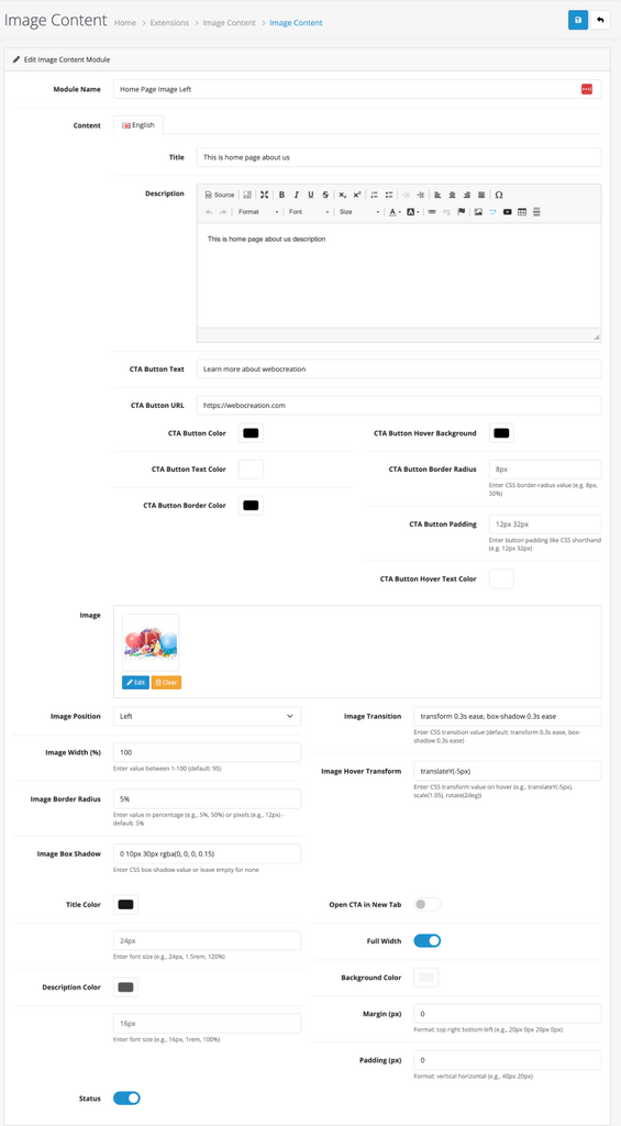 Opencart 4 Image Content settings
