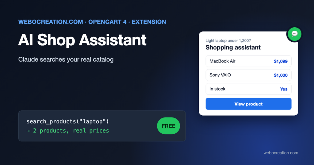 Opencart AI shopping assistant chatbot claude